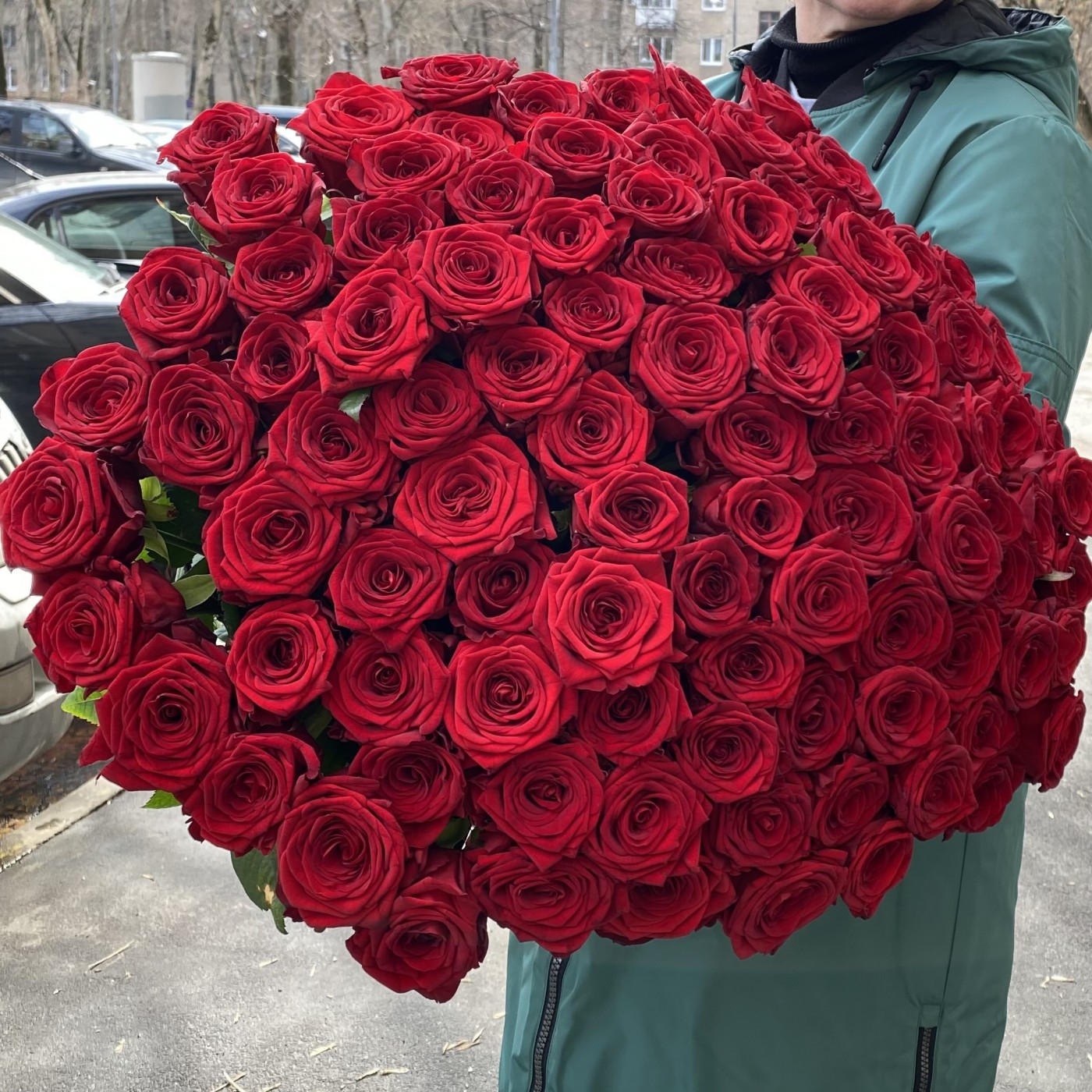 101 красная роза Эквадор 70 см