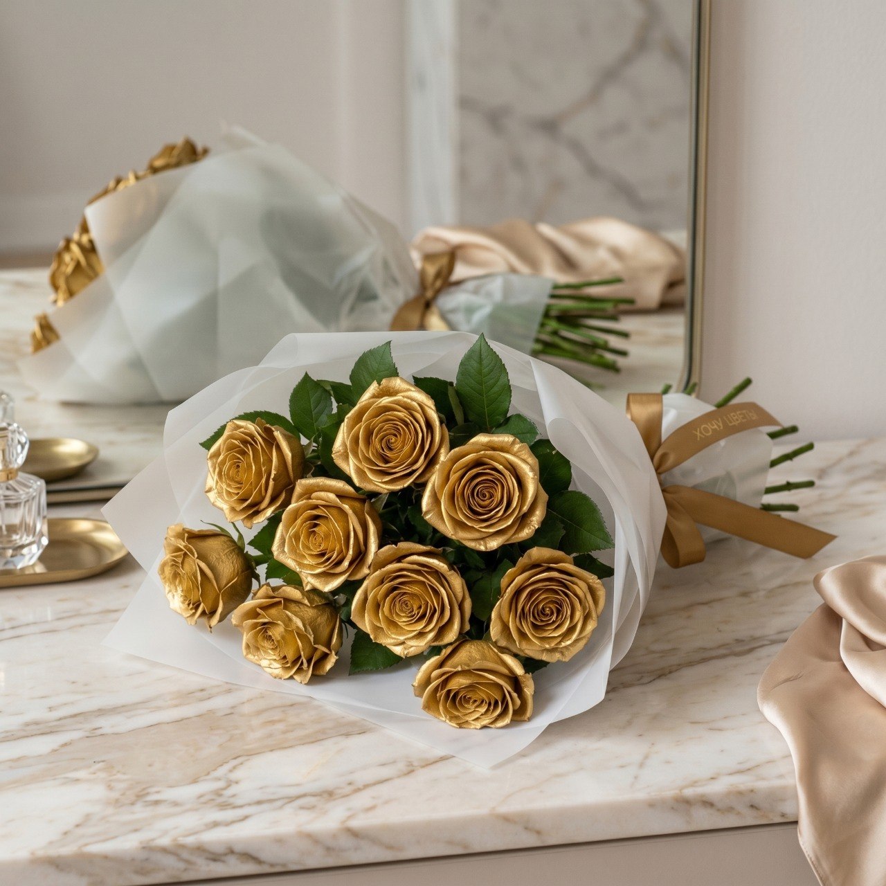 Букет из 9 золотых роз Premium