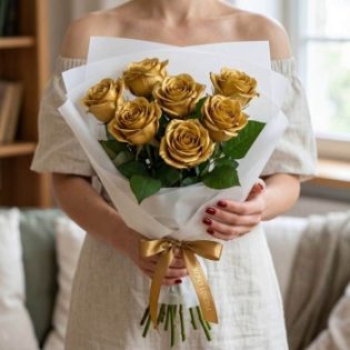 Букет из 7 золотых роз Premium