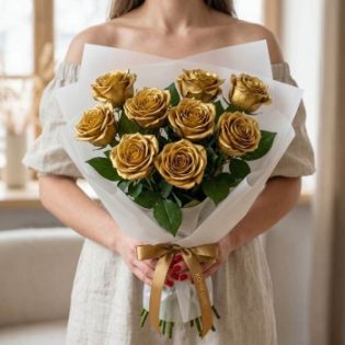 Букет из 9 золотых роз Premium